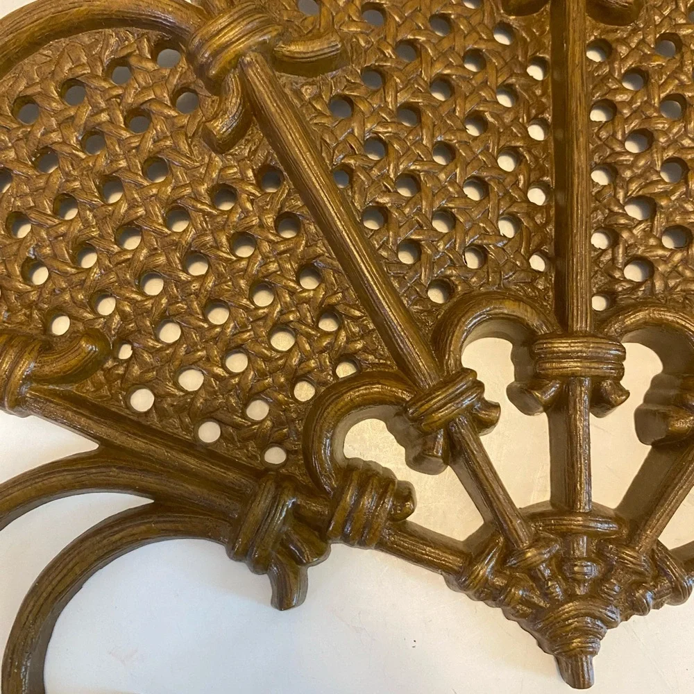 Vintage 1981 Burwood Faux Wicker Rattan Hanging Wall Pocket Planter MCM USA
